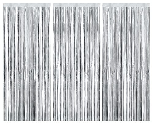 MAZYPO Lametta Vorhänge 3 Stück Silber Metallic Tinsel Folie Vorhänge für Hochzeit Verlobung Brautdusche Geburtstag Bachelorette Party Dekorationen,1X2.5m