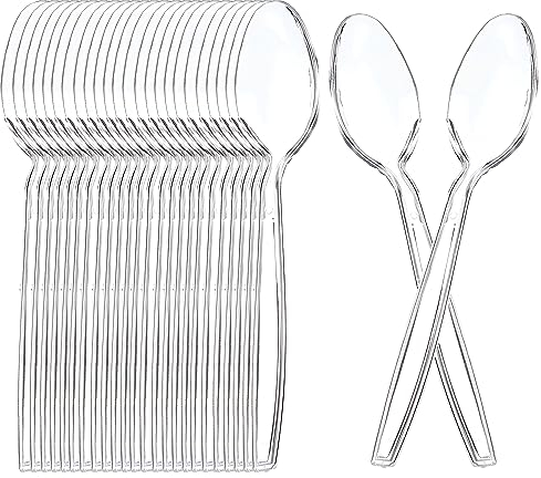 Edenpack 50 Heavy Duty Clear Plastic Serving Spoons Reusable Everyday Tableware Cutlery BBQ Picnic Camping Party Portable,ED-41046