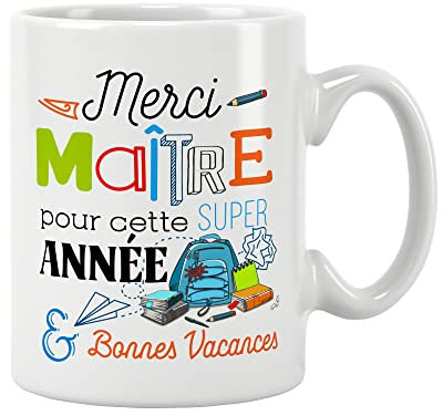 Maître ; Merci pour cette super année. Cadeau fin d'année scolaire. Mug pour maître, maîtresse, atsem et nounou au choix. Cadeau original. Prix mini. Haute qualité 11oz - 320 ML (MAÎTRE)