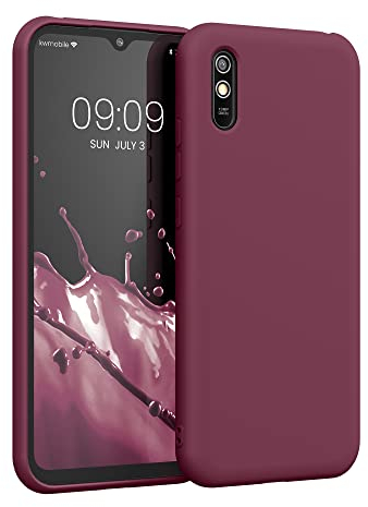 kwmobile Hülle kompatibel mit Xiaomi Redmi 9A / 9AT Hülle - gummierte TPU Silikon Handyhülle - Schutzhülle für kabelloses Laden - Case in Bordeaux Violett