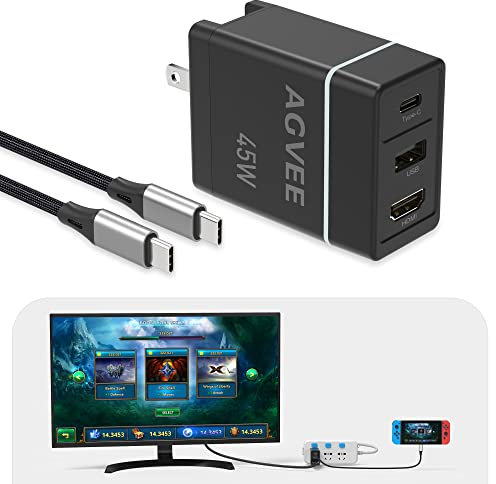 AGVEE Portable Replacement Switch OLED Dock Station Adapter, Multi in 1, 4K HDMI PD 45W Compatible with Nintendo Switch OLED with USB Type-C 3.1 Gen 2 Power Cable, Black
