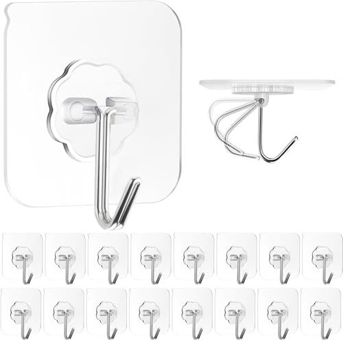 ZESLMG Adhesive Wall Hooks for Hanging, 16 Pack Self Sticky Hook No Damage