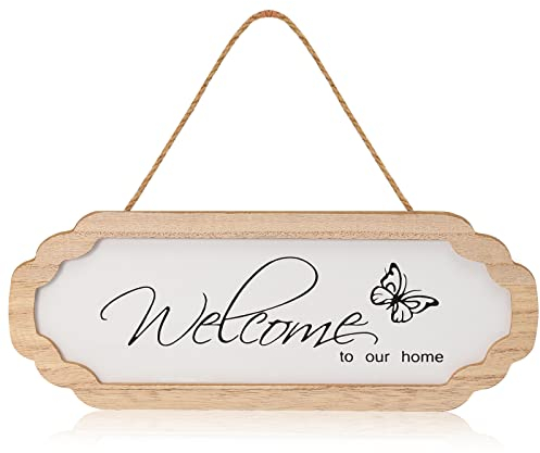 Cartello di benvenuto per porta d'ingresso con scritta Welcome to Our Home, in legno, da appendere, verticale, per decorare la casa, regalo di amicizia