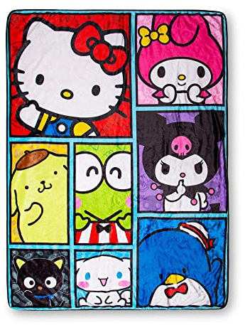 Sanrio - Coperta oversize in pile Sherpa, motivo Hello Kitty and Friends, rivestimento morbido per divano, letto, 137 x 183 cm