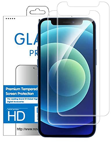NOVAGO Compatible avec iPhone 12 Pro Max (6,7”) Lot de 2 Films Protection écran en Verre trempé Ultra résistant (Transparent, ne Couvre Pas Tout écran)
