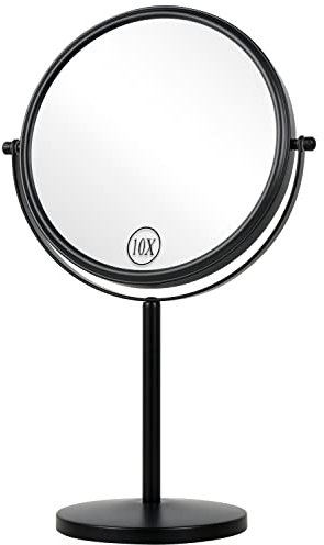 ALHAKIN 10-fache Vergrößerung Make-up-Spiegel, 20,3 cm Tischspiegel Doppelseitig mit Vergrößerung, Schwenkbarer Make-up-Spiegel für Badezimmer, Schwarz