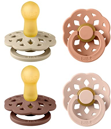BIBS Boheme Schnuller 4er-Pack. BPA-frei, Kirschform Nippel. Naturkautschuk/Latex, Hergestellt in Dänemark. Größe 1/2, (0-6 Monate/6-18 Monate), (4er Pack), Vanilla Mix