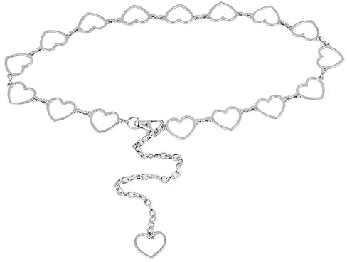 MilyaDE Fashion Kettengürtel für Damen - Taillengürtel Taillenkette Bauchkette Hüftgurt aus Metall - Elegantes Design - Gürtel für Kleid (Herz Silber)