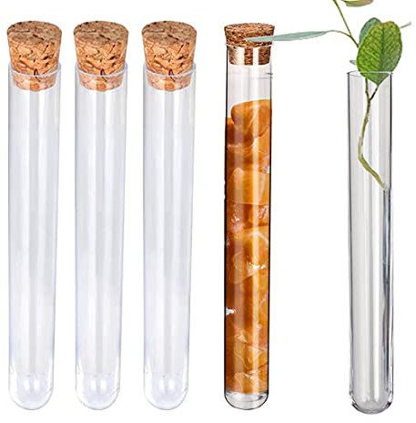 CUHZA 12 Stück Reagenzgläser mit Korken, Kunststoff Transparent Reagenzgläser 150 x 16 mm, 20 ml Reagenzglas, Reagenzgläschen für DIY Craft Candy Liquids Spices Blumen