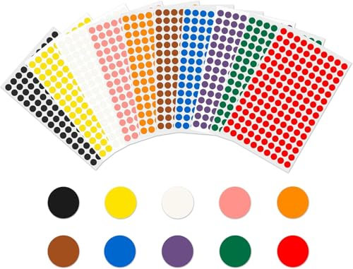 Rubigo 8mm Coloured Dot Stickers – 1500/3000 Sticky Dots in 10 Assorted Colours, Circle Labels for Calendars, Planners, Crafts, Office & School Use (10 Colours, 1500 Dots)