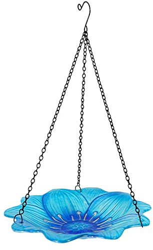 FeiliandaJJ Vogeltränke zum Aufhängen (25x25x38cm,∅25cm)-Glas Vogelfutterhaus-Futterhaus für Vögel zur ganzjährigen-Vogelfutterspender hängend für Balkon,Garten