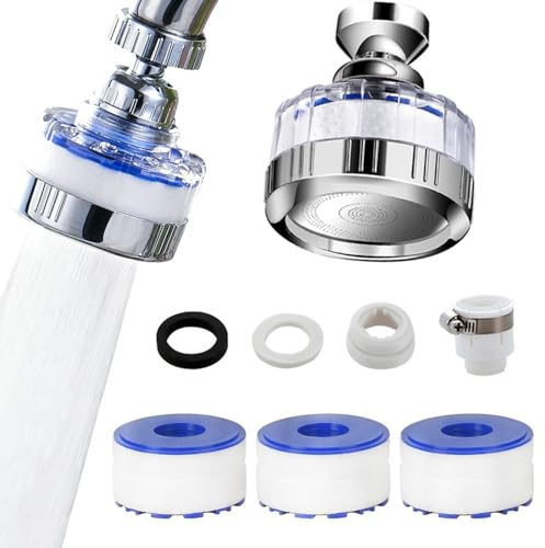Guidre 1Pcs Wasserhahn Filter, 360° Wasserfilter Wasserhahn, mit 3 Stück PP-Baumwollfilterelement, Wasserhahn Entkalker Aufsatz, Für Zuhause, Geeignet zur Wasserhahnverlängerung in Küche, Bad etc (B)