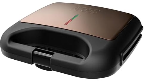 BLACK+DECKER Sandwichera BXSA753, 750W, para 2 sandwiches con forma cuadrada, sellado total del sandwich, placas antiadherentes, luz de temperatura idónea, compacta y fácil de guardar