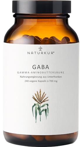 Naturkur® GABA 700mg - 240 Kapseln im Apothekerglas - Vegan, ohne Zusatzstoffe, Gamma-Aminobuttersäure in Handarbeit hergestellt in Unterfranken