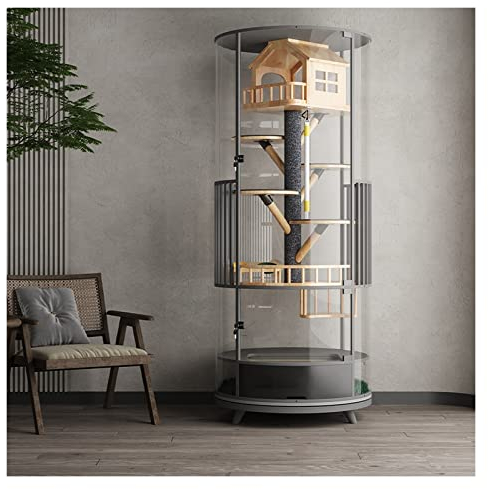 Cat House 360°rotatable Cat Cage Villa Wood Panoramic Display Cabinet Cat Litter Glass House With Toilet Cat Cage