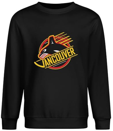Vancouver Hockey - Retro Canucks s Men Boys White s Pullover Sweatshirt Crewneck Black S