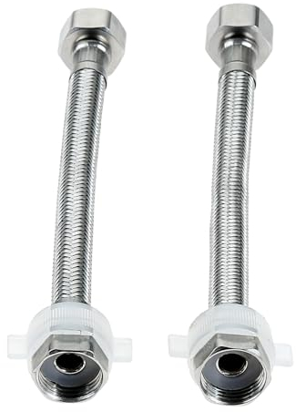 BOWAREPRO Lot de 2 raccords de tuyau flexible, en acier inoxydable BSP G1/2 x G1/2, tuyau blindé, flexible pour robinet, mitigeur (longueur totale 20 cm)