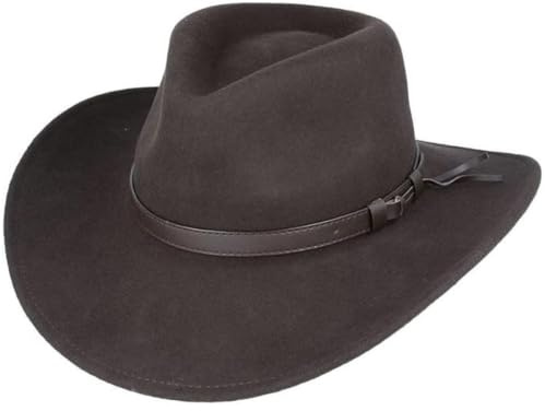 Xposed Knautschbarer Cowboy-Outback-Hut für Herren aus 100% reinem Wollfilz mit gebogener breiter Krempe