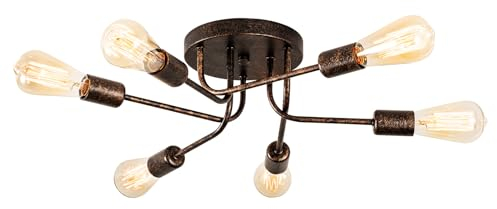 Industrial Semi Flush Mount Decke 6 Licht mit Verstellbaren Metall Verzweigt Vintage Deckenleuchte E27 Halter schwarz lackiert für Küche Esszimmer Schlafzimmer （Bronze）(Glühbirne nicht enthalten)