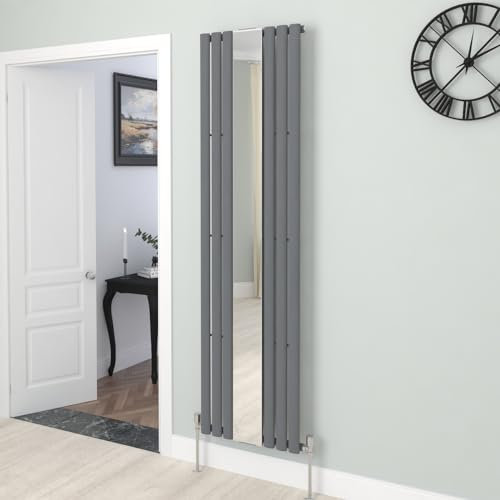 Warmehaus Vertical Oval Column Designer Mirror Radiator Single Anthracite 1800 x 500mm Central Heating for Bathroom Kitchen Hallway Living Room