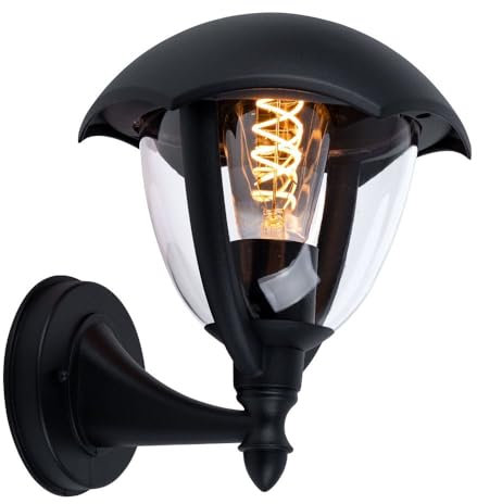 V-TAC Außenwandleuchte Laterne schwarz Haustürlampe Wandlampe Außenleuchte Glas klar, Aluminium, 1x E27, BxH 20x23,8 cm