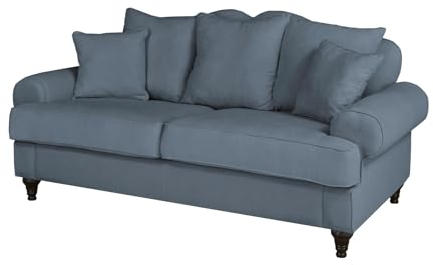 Furn.Design Sofa in blau Couch 3-Sitzer Wohnzimmergarnitur Landhaus-Stil 200 cm Adelina (Blau)