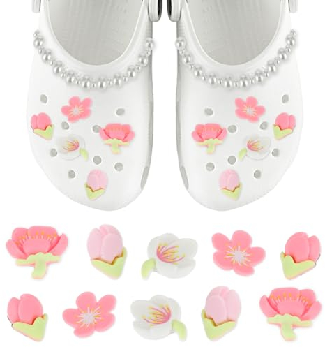 Molain Cute Flower Shoe Charms, 10Pcs Shoe Charms Accessories with 2 Resin Pearl Chain Shoe Decoration for Girls Teen Favor Gifts