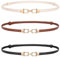 WERFORU 3 Pack Damen Skinny Gürtel für Kleid,Dünner Taillengürtel-Verstellbarer Ledergürtel mit Goldener Schnalle Schwarz+Braun+Beige