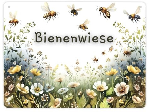 Bienenwiese Metallschild XL in 21x28 cm Idyllische Natur Oase Blumen Gras Insekten Pollen Schutz für Bienen