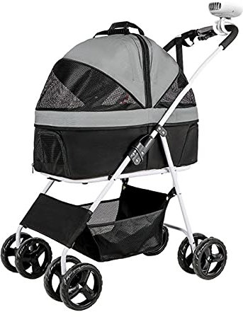 Hunde-/Katzenbuggys, Haustier-Hundebuggy für mittelgroße und kleine Hunde, 20 kg, faltbarer Haustier-/Katzen-/Hundewagen mit Rädern, atmungsaktiver Hundekinderwagen, Haustier-Buggie mit Buggy