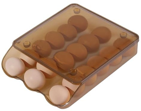 Rolling Egg Holder - Refrigerator Egg Organizer Dispenser | PET Stackable Clear Egg Storage & Tray | 18 Count Egg Dispenser with Lid & Handle, Large Capacity Egg Holder for Refrigerator Storage