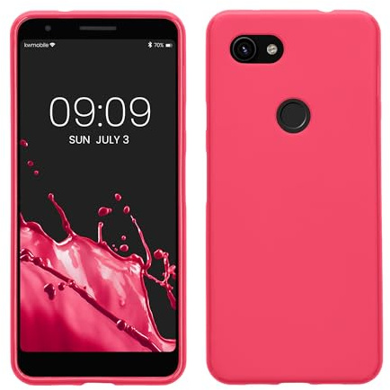 kwmobile Case for Google Pixel 3a Case - Soft Cover - Shockproof TPU Material - Wireless Charging - Neon Pink