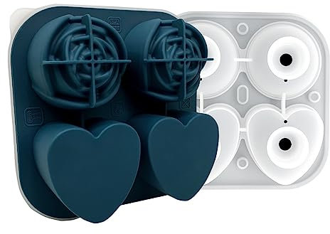 MDHQ Heart-Shaped Rose Ice Cube Mold 4/6-Grids Ice Cube Tray Maker with Lid Reusable Silicone Ice Molds for Whiskey-Pudding