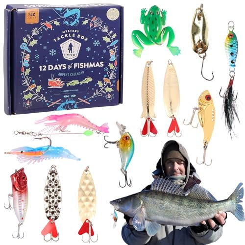 Angel Adventskalender Weihnachts-Countdown 12/24 Tage Angel-set Erwachsene Männer Teenager Jungen 2024 Weihnachtsüberraschungsgeschenk Geeignet für Angelbegeisterte Fischer (12 Tage)