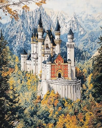 Malen-nach-Zahlen-Set zum Selbermachen für Erwachsene,Schloss Neuschwanstein,Deutschland,Malen nach Zahlen auf Leinwand zum Selbermachen,Öl- und Acrylmalerei,Kunst und Handwerk,40x50 cm,mit Rahmen