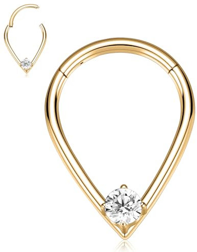 hengkaixuan Tropfen Septum Schmuck 16G Septum Ring 8mm Daith Ohrring Chirurgenstahl Septum Clicker Ring Gold Nose Hoop Ring Nahtlose Clicker Ring Rook Helix Knorpel Tragus Conch Hoop Ohrring