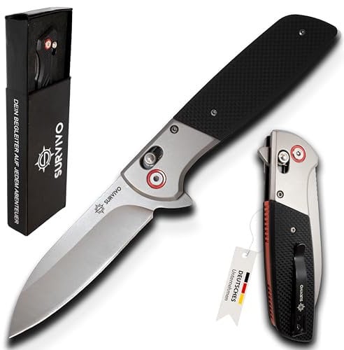 SK1 Klappmesser - Taschenmesser aus D2-Stahl mit Titan-Beschichtung & G10 Griff - Outdoor Einhandmesser für Survival, EDC, Alltag & Abenteuer (G10 Metall/Schwarz)