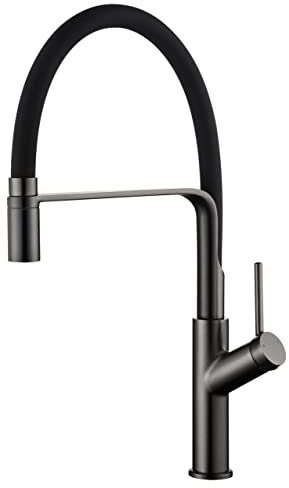 Grifo Cocina Fregadero Extraible Flexible - Galyon IMEX Sena Grifo Cocina con Diseño Moderno, Caño Flexible Monomando, Grifo Cocina Extensible, Metal Resistente, 360°. (Black Gun Metal)