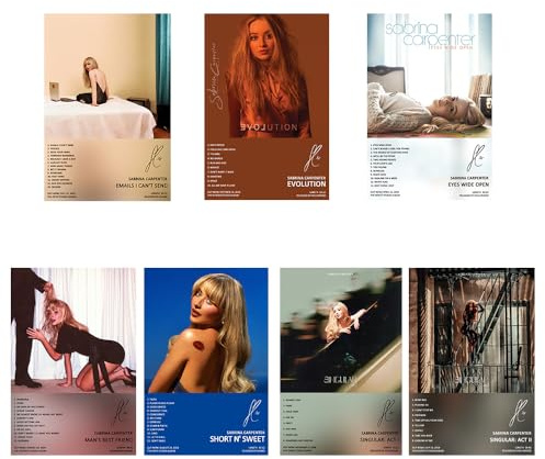 Sabrina Carpenter Poster Album Cover Limited Edition Poster (Set von 6) Ungerahmt 20 x 30 cm Leinwand Poster Wandkunst Dekor Druck Bild Gemälde für Wohnzimmer Schlafzimmer Dekoration