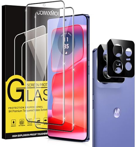 Coiwxmoi 2 Piezas Protector Pantalla Para Motorola Edge 50 Pro 5G Cristal Templado con 2 Protectora Lente Cámara Dureza 9H Antiarañazos Antihuellas Sin Burbujas Transparente Vidrio Película