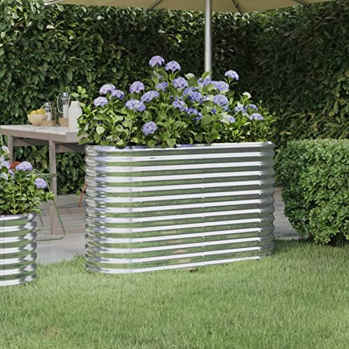 IKAYAA Hochbeet Metall Hochbeet Pflanzkübel Hochbeet Garten Pflanzbeet Gemüsebeet Gartenbeet Frühbeet Blumenkasten Pflanzkasten Stahl -Silber-114 x 40 x 68 cm