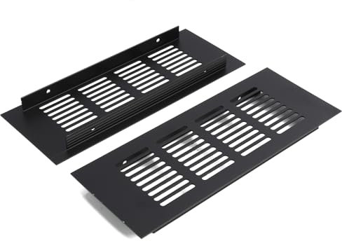 Set di 2 Griglie di Ventilazione in Lega di Alluminio, Nero, 20x8 cmGriglia Aerazione,per Aerazione Armadi, Scarpiere e GuardarobaAerazione Armadi, Design Moderno e Funzionale, Facile da Installare