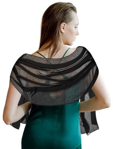 Vinuwu Stola für Abendkleid,Festliche Stola Damen,Leicht Chiffon Schal für Braut Hochzeitskleid (Schwarz)