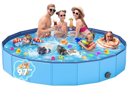 Foldable Dog Pool, YSJILIDE Portable PVC Dog Pet Swimming Pool, Collapsible Plastic Dog Bath for for Large Medium Small Dogs & Kids (XXXXL-97 Blue)