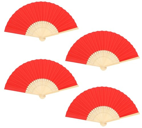 Toyhood 4 Pcs Hand Fan Folding, Paper Fans Chinese Handheld Fans Hand Fan Bamboo Folding Fan for Wedding Party Home Decorations Dancing Cosplay (Red)