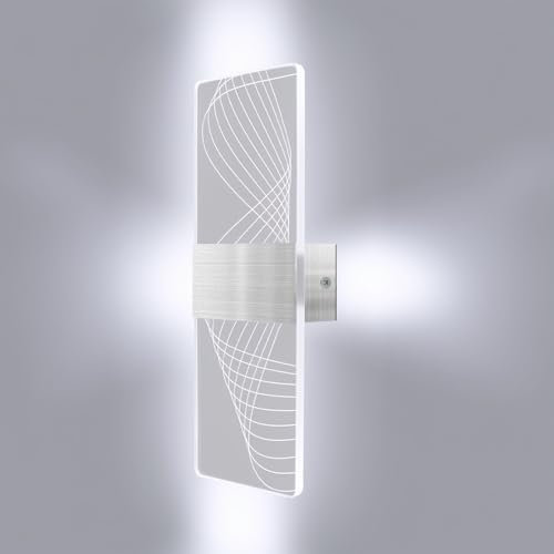 LongZYU Wandleuchte Innen 7W, Wandlampe Up Down Wandbeleuchtung 3000K, Wandleuchte, Acry LED Wandlampe 27cm, für Flur Wohnzimmer Schlafzimmer und Andere Innenszenen, Kaltweißes Licht