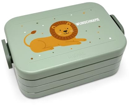 printplanet® Personalisierbare Brotdose „Layout Löwe“ – Lunchbox/Bento Box von Mepal – mit eigenem Namen oder Wunschtext – Farbe Nordic Sage – BPA-frei – Geschenkidee