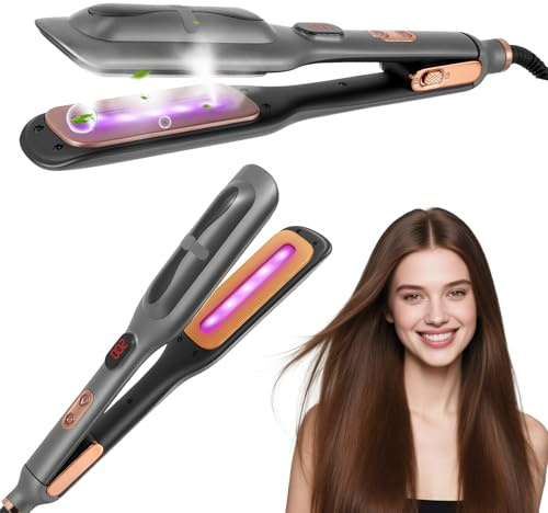 Hair Straighteners, Steam Care Straighteners Ionic Wide Plates Flat Iron for Versatile Frizz Free Styling, Professional Steam Therapy for Hydration, 140°C-200°C Adjustable, 30S Fast Heat, 110V-240V