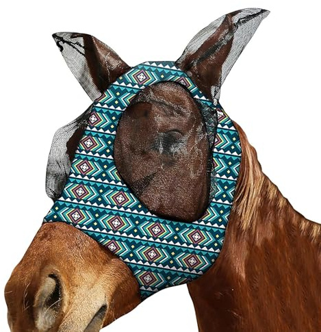 Pferdehaube mit Ohren Große Augen verstellbares Mesh UV-Schutz | Atmungsaktive weiche Fliegenmaske mit Ohren für heißes Wetter, Outdoor-Reiten mit Fohlen im Sommer auf Weide, Trail und beim