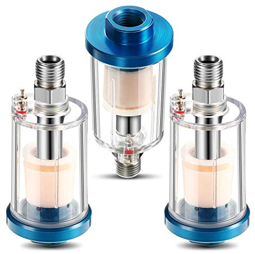 Qusedwey 3 Pieces Water Oil Separator Filter Airbrush Filter Moisture Separator for Air Line Compressor Fitting, 1/4 Inch NPT Inlet and Outlet